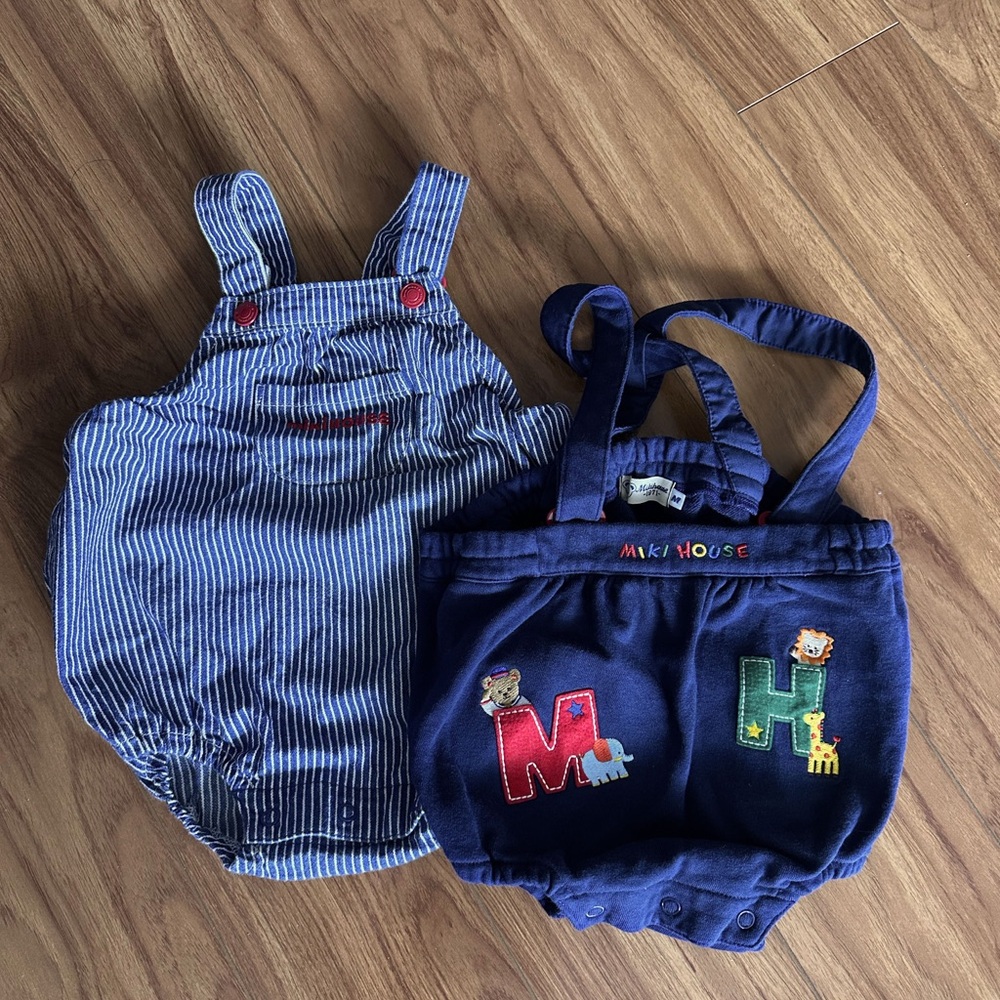 Miki House Baby Romper Overalls Set – Size M 80–90cm / 12M–2T – Made in Japan